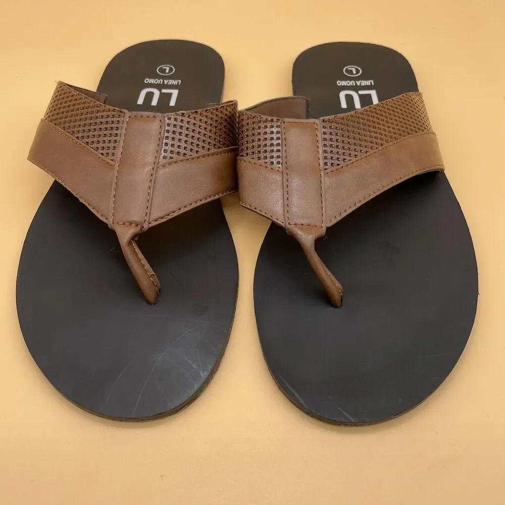 Linea Uomo Danton Leather Flip-Flops / Sandals Men's Size Large Brown Black
